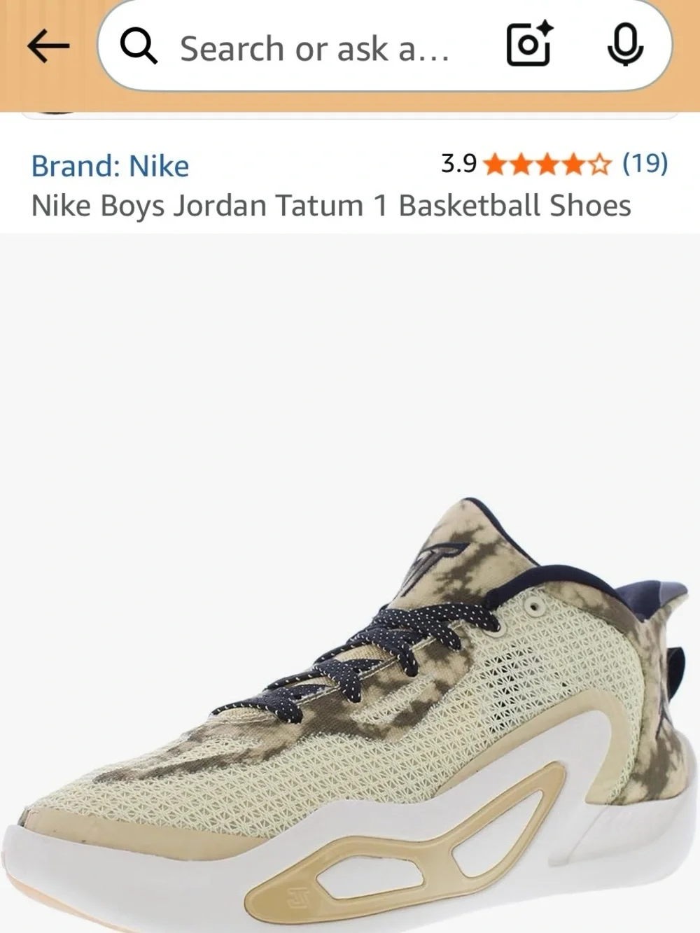Nike Jordan Tatum1 Kids Beige and Black Knit Sneakers